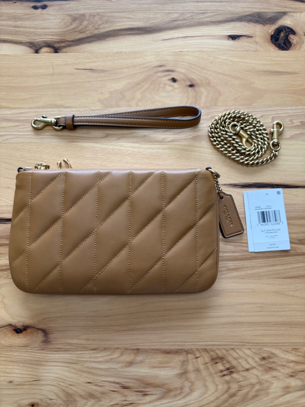 SOLD - NWT Coach Pouch Bag With Pillow Quilting in Honey Brown